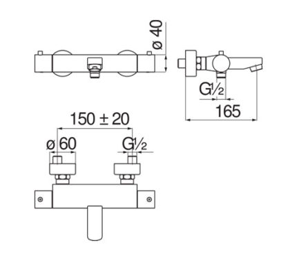 BAIN-DOUCHE, MITIGEUR THERMOSTATIQUE MURAL