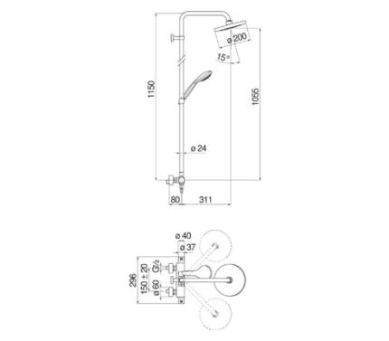 COLONNE DOUCHE, THERMOSTATIQUE MURAL AVEC CORPS FROID