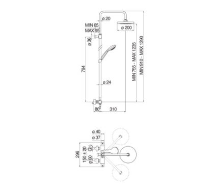 COLONNE DOUCHE, THERMOSTATIQUE EXTÉRIEUR AVEC CORPS FROID ET RAMPE TÉLESCOPIQUE