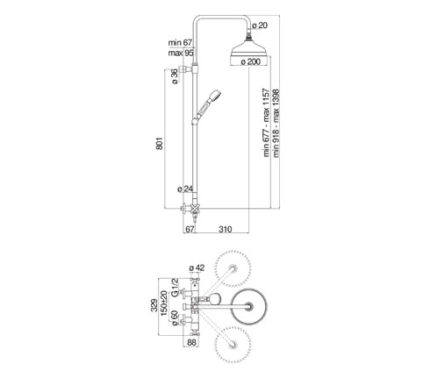 COLONNE DOUCHE, MITIGEUR THERMOSTATIQUE MURAL AVEC BARRE TÉLESCOPIQUE